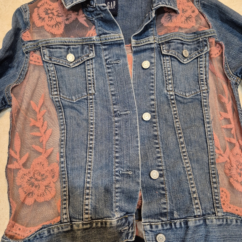 GAP Blue Denim Jacket with Pink Lace Details